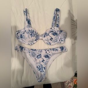 Floral Blue and White Bikini Set